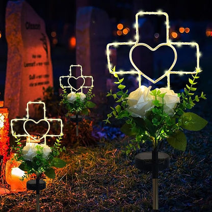 Lmtocs Solar Cross Grave Decorations for Cemetery Loved One, Memorial Sympathy Gifts for Loss of Loved One, Cemetery Decorations for Memorial Day, Mother Day, Father Day, Christmas Grave Decorations
