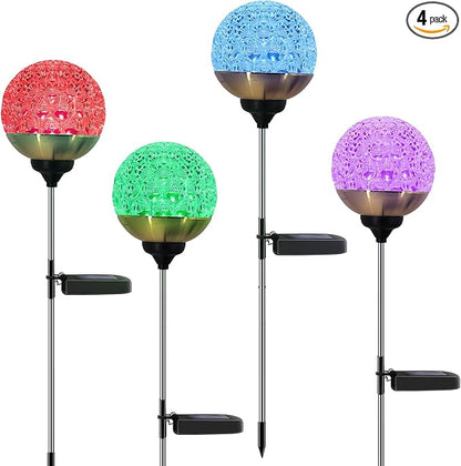 Solar Garden Lights Outdoor, 4 Pack Upgraded Globe Powered Garden Lights, Waterproof Multi-Color Changing LED Stake Lights for Patio Yard Pathway Landscape Decoration