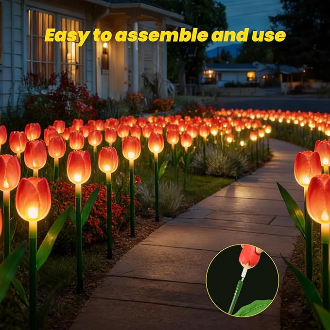 Set of 6PCS Flower Gifts for Garden Decorations - Upgraded Solar Stake Flower Lights for Path Outdoor Decor, Waterproof, Gifts for Mom Day,Grandma,Patio,Porch,Home,Party Lighting Decor.RED