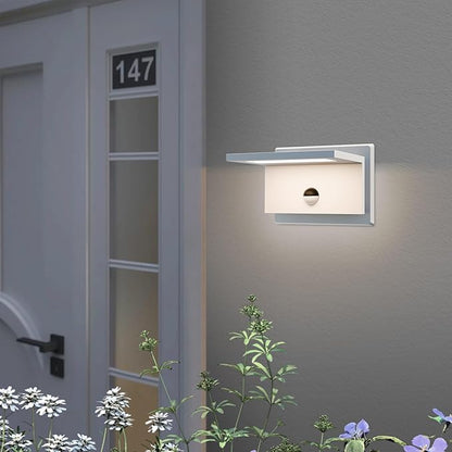 Motion Sensor Outdoor Wall Light White Exterior Light Fixture LED Porch Light Wall Mount Sconce IP54 Waterproof 15in Aluminum Lantern Lamp for House Patio Garage Entryway 10W 680Lm 3000K