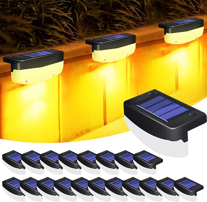 LED Solar Step Lights, 20 Pack Solar Deck Lights Outdoor IP65 Waterproof Pool Side Lighting Decor for Stairs Fence Yard Driveway Pathway Yard Backyard, Warm White