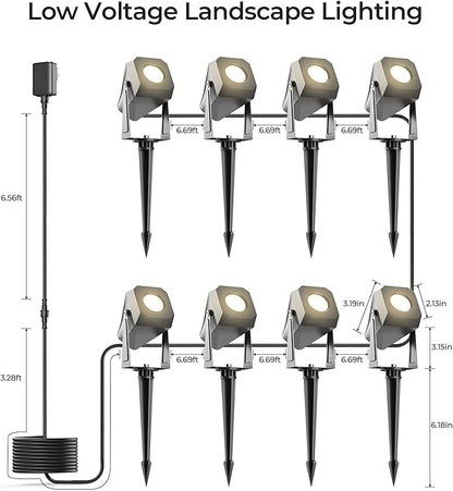 Outdoor Landscape Lighting, 8 Pack Outdoor Spotlights, LED Landscape Lights for House Yard Garden Lawn Tree Fence Plant Flags Pathway, 12V 2700K Warm White, IP65 Waterproof