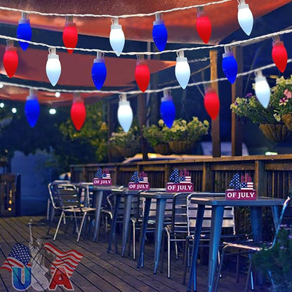 Red White and Blue Lights C9 25Ft 4th of July Decorations with 25 LED Patriotic String Lights, Plug-in Christmas Light for Home Presidents Day Memorial Day Fourth July Christmas Decor