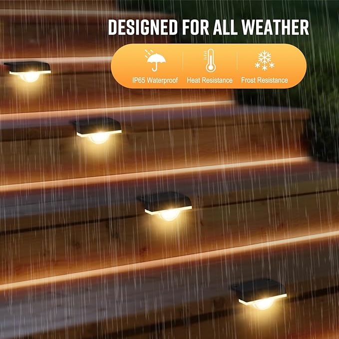 Solar Stair Lights Outdoor Waterproof, 8 Pack Solar Step Lights for Outside Warm White Deck Lighting for Step | Lumora
