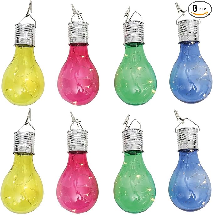 Solar Light Bulbs, Outdoor Waterproof Hanging Solar Bulbs Lights with Solar Panel for Yard Party Holiday Decorations, Warm White, 8 Pack