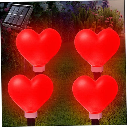 Valentines Day Decorations, 4PCS/Set Waterproof Heart Solar Lights Outdoor, Valentines Day Decor Heart Shaped Light for Garden Pathway Flowerbed Porch Walkway