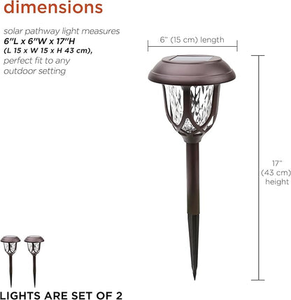Alpine Corporation 17" Tall Super Bright High Lumen Outdoor Solar Powered Pathway Light Stakes, Bronze (Set of 2)