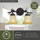 VAXCEL Sierra 2-Light 15 inch Wide Black Walnut Rustic Bathroom Vanity Lighting Fixture, Creme Cognac Glass Shade | Lumora
