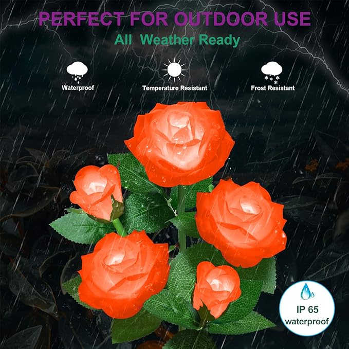Solar Flower Lights Outdoor - Upgraded New Material Two Modes Realistic LED Solar Powered Waterproof Lights with 5 | Lumora
