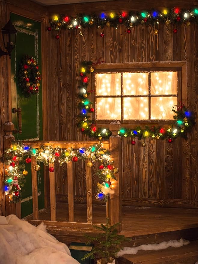 C9 Multicolor Christmas Lights, 25Ft Vintage Christmas Lights with 26 Ceramic Colorful Bulbs, Hanging Connectable Christmas String Lights for Patio Garden Holiday Home Xmas Decor