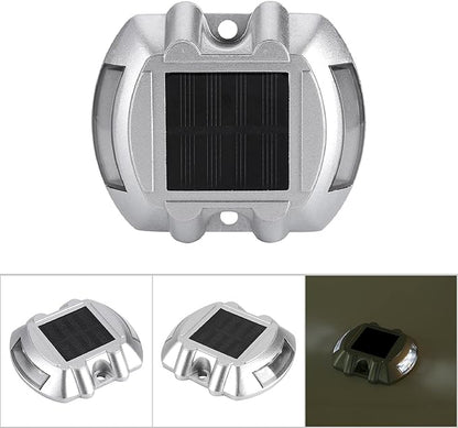 Solar Pathway Lights, 6 LED Outdoor Driveway Lights, Casting Aluminum Construction Solar with Design, Ideal for Road, Yard & Garden (White)