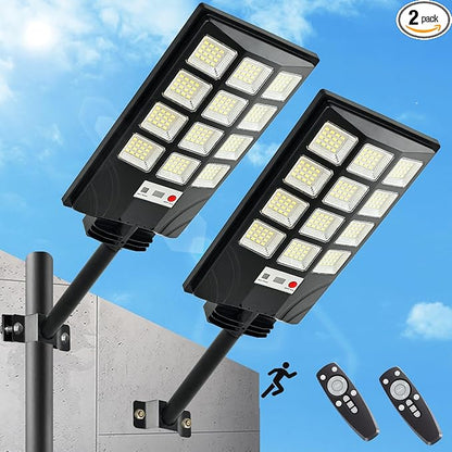 2pcs Solar Street Lights Outdoor Waterproof 600W 30000LM Solar Street Lights for Outside Parking Lot 192 5730LEDs Dusk to Dawn Solar Outdoor Lighting Motion Sensor Light for Garage Remote Control