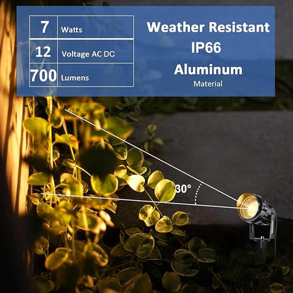 Low Voltage Landscape Lights Outdoor: 7W 700LM LED Landscape Lighting for Tree Garden Yard Pathway | 12V 24V Warm White 3000K Spotlights | IP66 Waterproof | 8 Pack