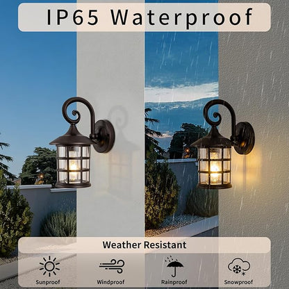 Outdoor Wall Light Fixture 2packs 9.9" Exterior Porch Lights Lantern Sconce with Seeded Glass Shade Wall Mount Outside Lights for Garage Front Door Pathways Balcony Patio Street Cafes