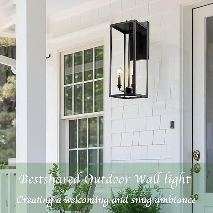 Bestshared Large Outdoor Wall Sconce, 24'' Modern Black Outdoor Wall Lantern, 3-Light Clear Glass Porch Light | Lumora