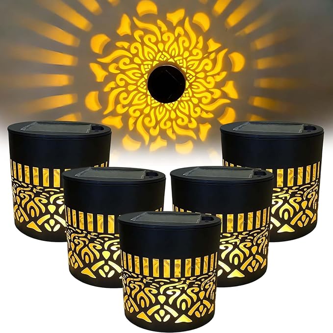Decorative Solar Mandala Lights Outdoor, Metal Solar Powered Mandala Fence Lights for Garden Patio Yard, Waterproof Mandala Theme Outdoor Decor (5pcs)
