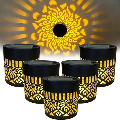 Decorative Solar Mandala Lights Outdoor, Metal Solar Powered Mandala Fence Lights for Garden Patio Yard, Waterproof Mandala Theme Outdoor Decor (5pcs)