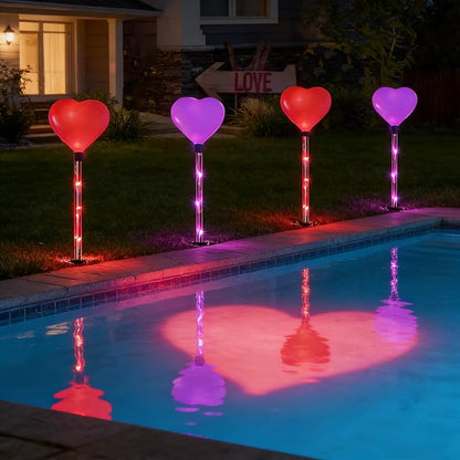 6 Packs Outdoor Pathway Lights-Solar Powered Heart Garden Path Stake for Valentines Day Decor Waterproof Red Pink Hearts Shaped Lighting for Porch Walkway Romantic Wedding Party Yard Lawn Decorations
