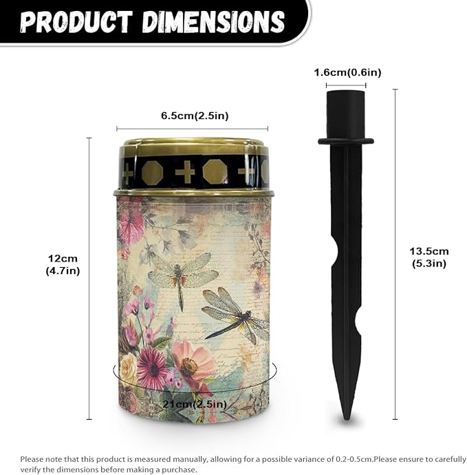 Dragonfly Floral Cemetery Solar Lights for Outside Waterproof Decorative Solar Powered Garden Stake Lights Garden Solar Light Gravesite Decor Decorate Lawn, Patio, Fence, Backyard