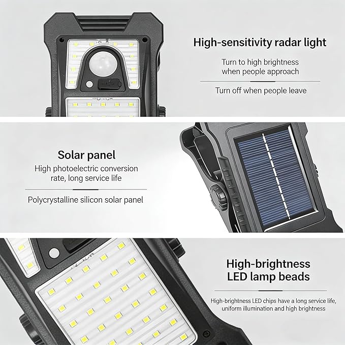 Solar Clip on Motion Sensor Light, High Brightness Led Outdoor Lamp with Efficient Solar Charging for Camping Tent, Pathway, Patio, Garden