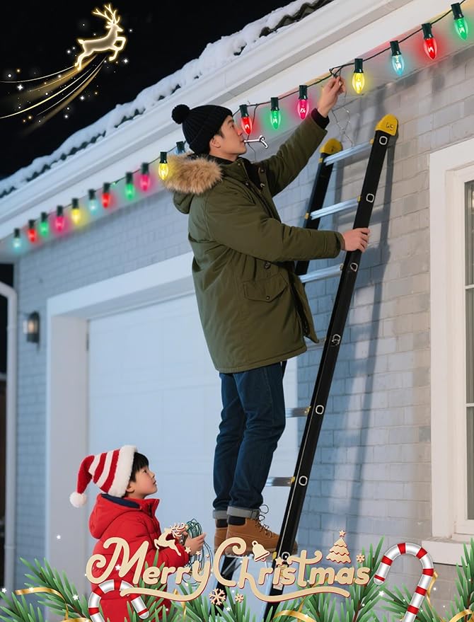 25Ft Multicolor Chritsmas Lights Outdoor, C7 Vintage String Lights with 27 Colorful Clear Incandescent Bulbs, Hanging Patio Lights for Porch Roofline Christmas Tree Garden Pathway Indoor Decor