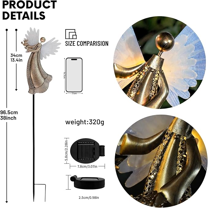 Solar Angel Garden Lights, Outdoor LED Metal Decor with Butterflies and Flower, Waterproof Pathway, Lawn Lighting | Lumora