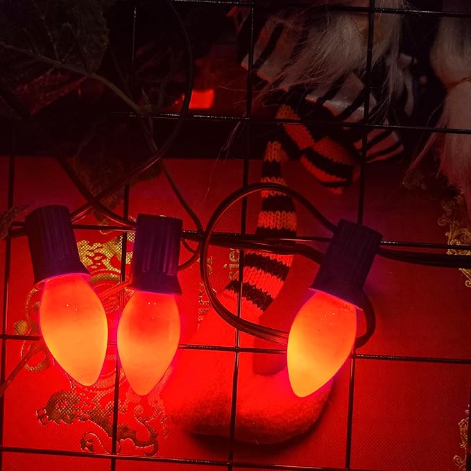 C7 Halloween Lights, 25FT Halloween C7 String Lights with 27 Orange Bulbs, Hanging Halloween Decoration Lights for Outdoor Indoor Patio Home Party Garden Yard-Black Wire