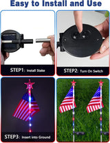 10 Pack American Flag Solar Lights Outdoor, 4th of July Decorations with 2 Modes, Waterproof Solar Flag Patriotic | Lumora
