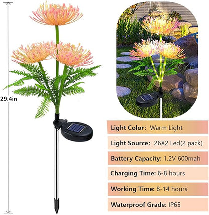 AVEKI Outdoor Solar Garden Lights, 2 Pack Solar Equinox Flowers Lights Colored LED Beads IP65 Waterproof Landscape Lights Outside Lights for Yard Lawn Patio Women's Gift (Warm Light)