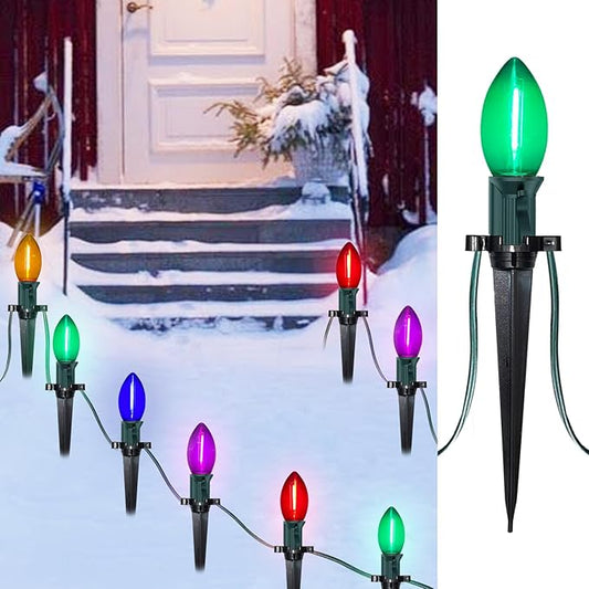 C9 LED Christmas Pathway Lights 38 Feet Outdoor String Lights with Marker Stakes, 25 LED Clear Multicolor Connectable Christmas Walkway Markers Lights for Outside Porch Garden Patio Lawn Decor