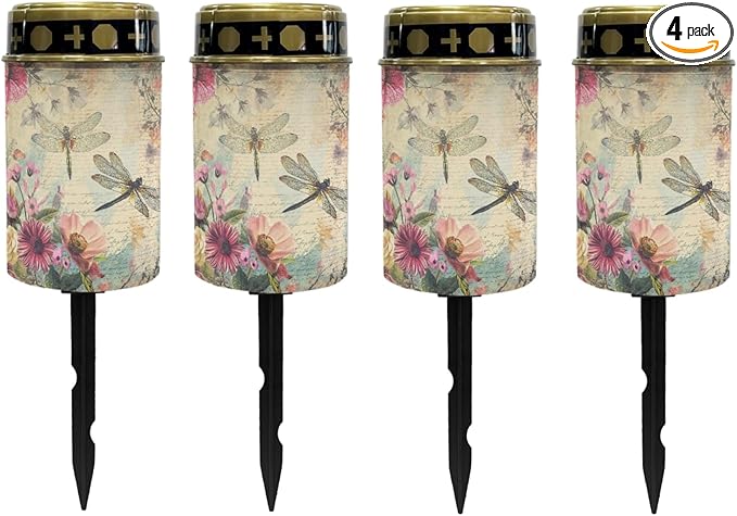 Dragonfly Floral Solar Garden Lights Outdoor Waterproof Pathway Lights Solar Powered,Solar Stake Lights for Yard Patio Driveway Lights Outdoor Landscape Lighting