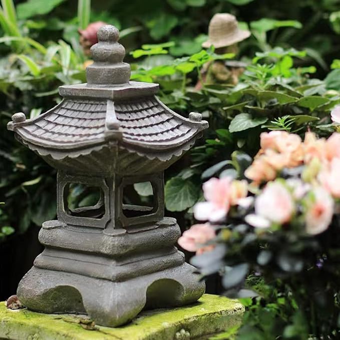 Garden Statues Outdoor, Solar Garden Statues, Palace Lamp Solar Powered Zen Lantern, Solar Yard Decorations for Outside Patio, Garden, Lawn (A)