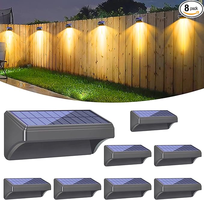 Bridika Solar Fence Lights, 8 Pack Plus Size, Warm & RGB Color Changing, Outdoor Waterproof, 100 Lumen, 8 Specific | Lumora