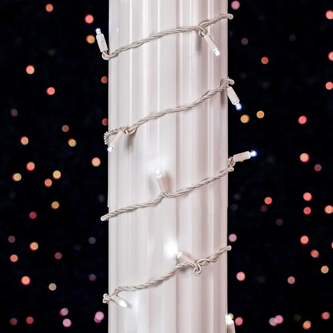 Novelty Lights 34ft Christmas String Lights, 100 Pure White LED Bulbs on White Wire, 4" Spacing, Connectable Indoor Outdoor Commercial Grade Lighting for Holidays Patio Weddings