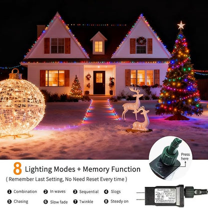 C9 Christmas Lights Outdoor, 33ft 50 LEDs Christmas String Lights with 8 Modes, 5 Sets Connectable, IP65 Waterproof Outdoor Indoor Vintage Fairy Lights for Christmas Tree Holiday Party Decor