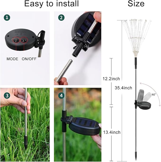 Solar Garden Firework Lights Outdoor Waterproof, 2 Pack 200 LED 8 Lighting Modes Sparklers Solar Twinkling Starburst Lights for Yard Flowerbed Pathway Fence Decorations, Warm White