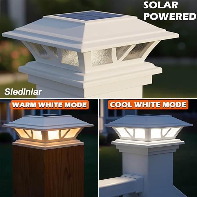 SIEDiNLAR Solar Post Lights Outdoor 2 Modes LED Fence Deck Cap Light for 4x4 5x5 6x6 Posts Garden Patio Decoration | Lumora