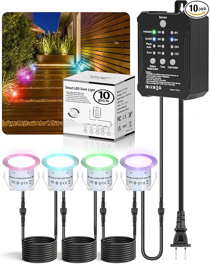 HIBOITEC RGB Deck Lights Kit with Low Voltage Transformer Timer and Photocell Sensor Outdoor IP67 Waterproof for | Lumora