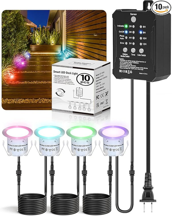 HIBOITEC RGB Deck Lights Kit with Low Voltage Transformer Timer and Photocell Sensor Outdoor IP67 Waterproof for | Lumora