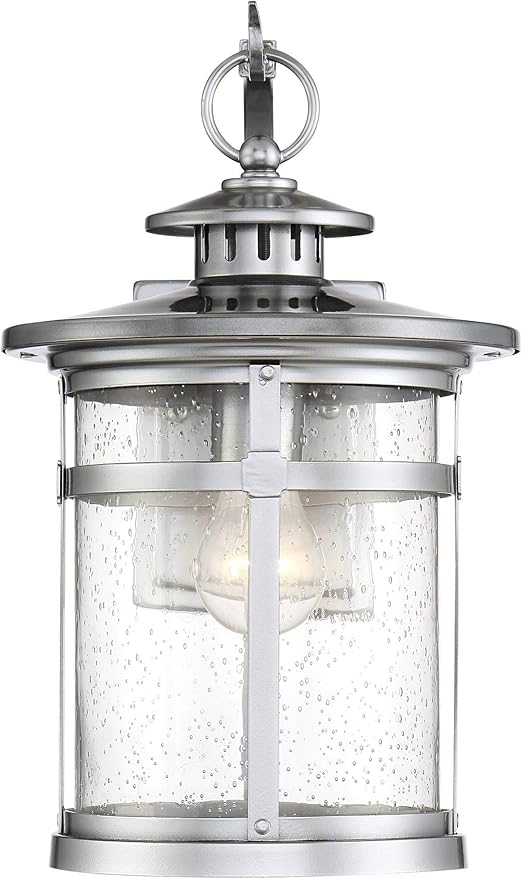 Franklin Iron Works Callaway Modern Industrial Outdoor Wall Light Fixture Chrome 11 3/4" Clear Seedy Glass Lantern for Exterior House Porch Patio Outside Deck Garage Yard Front Door Garden Home