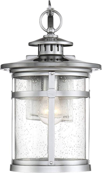 Franklin Iron Works Callaway Modern Industrial Outdoor Wall Light Fixture Chrome 11 3/4" Clear Seedy Glass Lantern for Exterior House Porch Patio Outside Deck Garage Yard Front Door Garden Home