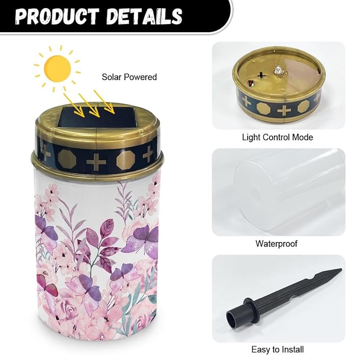 Pink Floral Solar Lights Solar Lights Outdoor Solar Pathway Lights Waterproof Solar Garden Lights LED Lantern Solar Powered Light for Outside Spotlights Garden Lantern
