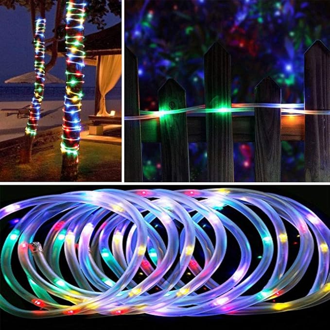 Solar String Lights, Solar Rope Lights, 40FT 8 Modes 100 LED Outdoor Lighting Rope, Waterproof Copper Wire Rope String Light for Outdoor Indoor Home Garden Patio Parties(Multi-Color)