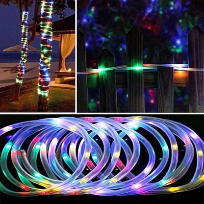 Solar String Lights, Solar Rope Lights, 40FT 8 Modes 100 LED Outdoor Lighting Rope, Waterproof Copper Wire Rope String Light for Outdoor Indoor Home Garden Patio Parties(Multi-Color)