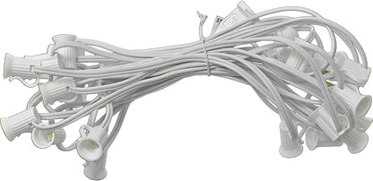 EST. LEE DISPLAY L D 1902 Outdoor Patio String Light Cords with Male & Female Plugs Green & White Wire 12in Spacing Sockets, 25FT Length (White, C9 - E17)