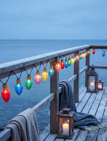 16Ft Jumbo LED Multicolor Christmas String Lights Outdoor with 10 LED Strawberry Bulb, Connectable Hanging String Lights for Indoor Home Outdoor Porch Patio Eave Xmas Trees Roofline Decorations