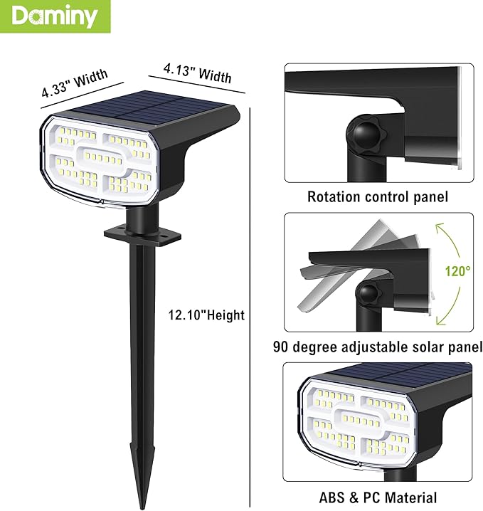 DAMINY Solar Spotlights Outdoor Waterproof IP65,2 CCT(Warm White & Cool White),4 Lighting Modes Solar spot Lights | Lumora