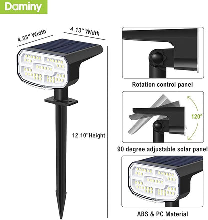 DAMINY Solar Spotlights Outdoor Waterproof IP65,2 CCT(Warm White & Cool White),4 Lighting Modes Solar spot Lights for Yard,Garden,Pathway,Landscape,Auto On/Off-2 Pack