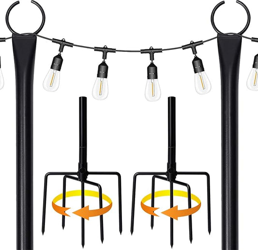 BIRDROCK HOME Poles for Outdoor String Lights - Weather Resistant, Durable, Easy to Install, Sturdy Pole for Garden, Patio & Backyard - Set of 2, 10ft, Black