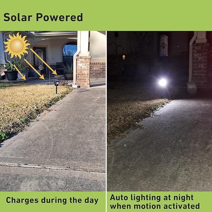 Good Earth Lighting Solar LED Landscape Security or Strobe Path Light in Matte Black, Motion Sensor with Auto Off, 200 Lumens, 5000K Color Temperature, IP65 Rated